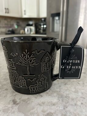 “New” Cobwebs & Cauldrons Halloween Embossed Ceramic Mug - Haunted Village